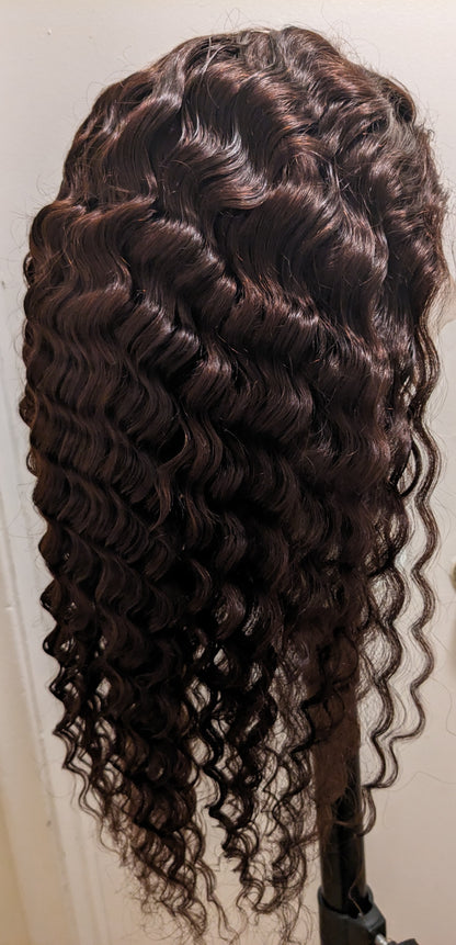 20 Inch Deep Wave. 100% Human (360 HD) Lace Wig. COLOR:Brown.  150% Density